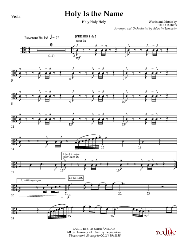 Holy Is The Name (with Holy Holy Holy) Viola (Charles Billingsley / Red Tie Music)