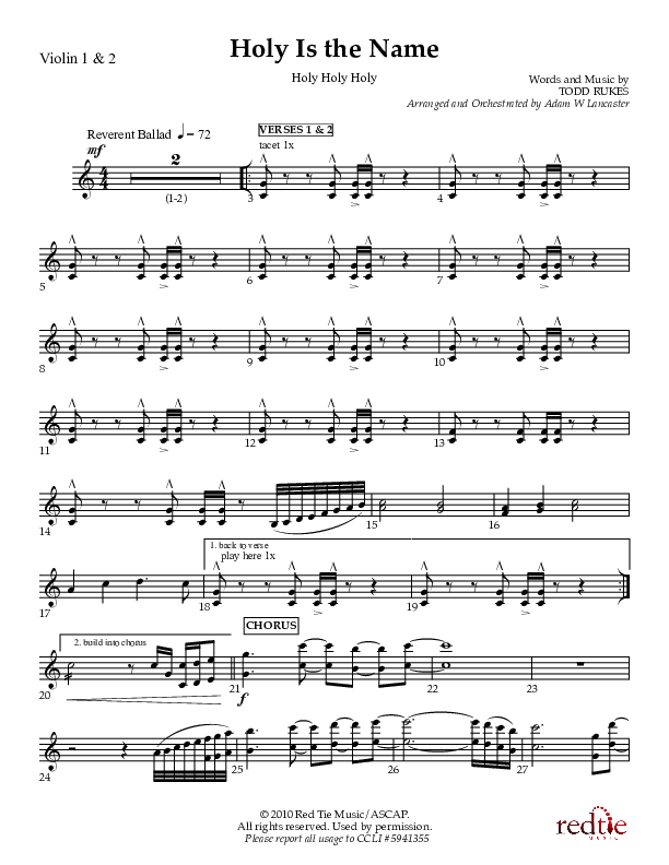 Holy Is The Name (with Holy Holy Holy) Violin 1/2 (Charles Billingsley / Red Tie Music)