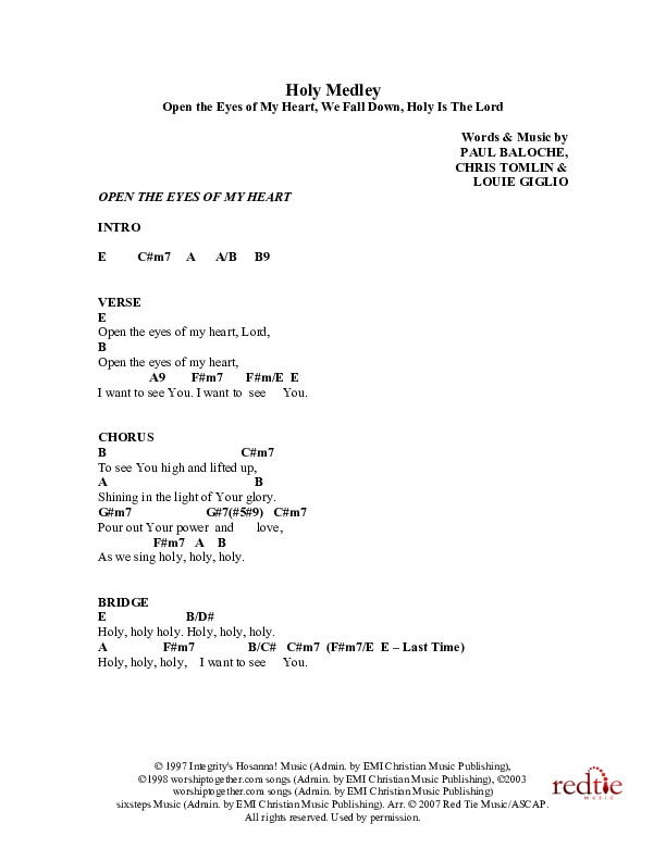 Holy Medley Chord Chart (Charles Billingsley / Red Tie Music)