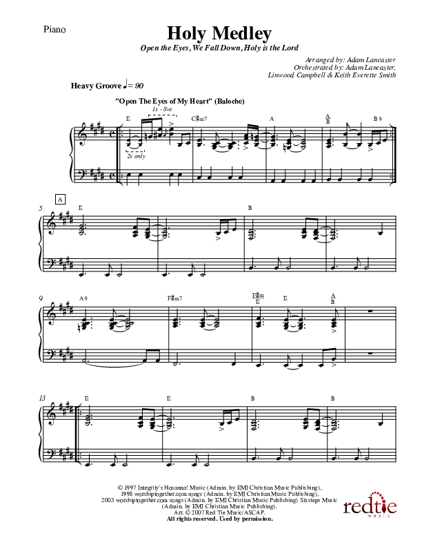Holy Medley Piano Sheet (Charles Billingsley / Red Tie Music)