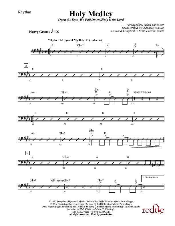 Holy Medley Rhythm Chart (Charles Billingsley / Red Tie Music)