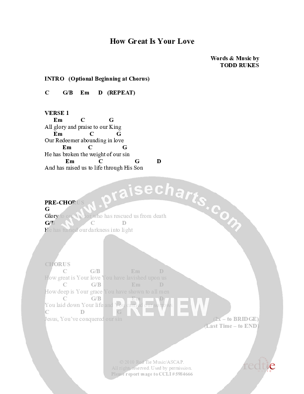 How Great Is Your Love Chord Chart (Exodus)