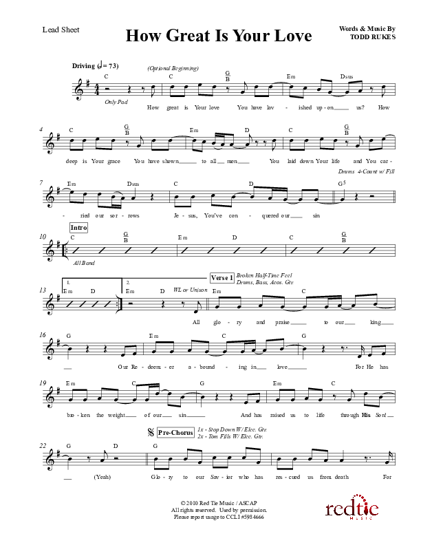 How Great Is Your Love Lead Sheet (Exodus)