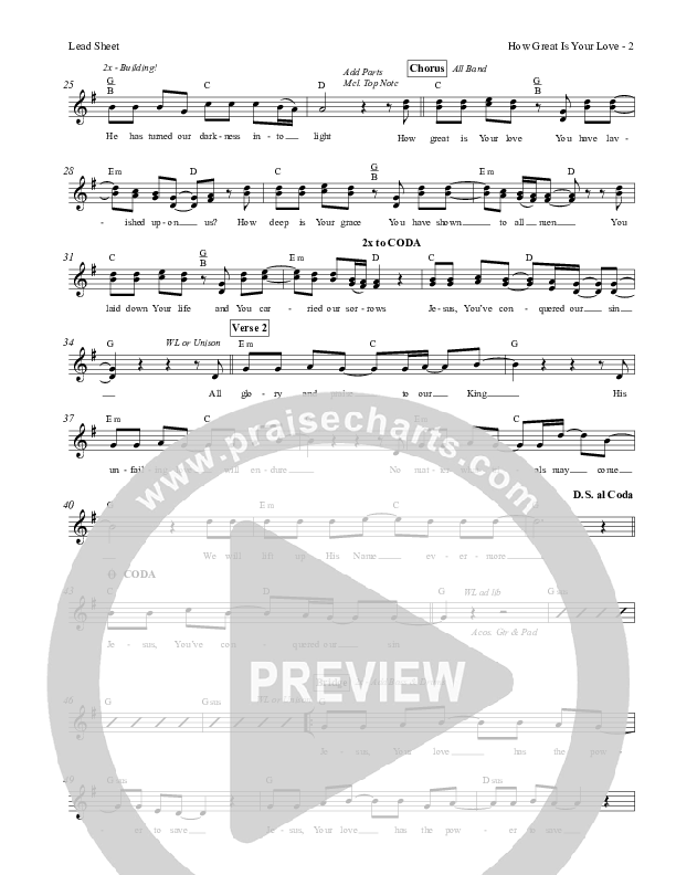 How Great Is Your Love Lead Sheet (Exodus)