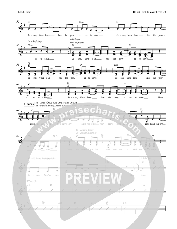 How Great Is Your Love Lead Sheet (Exodus)