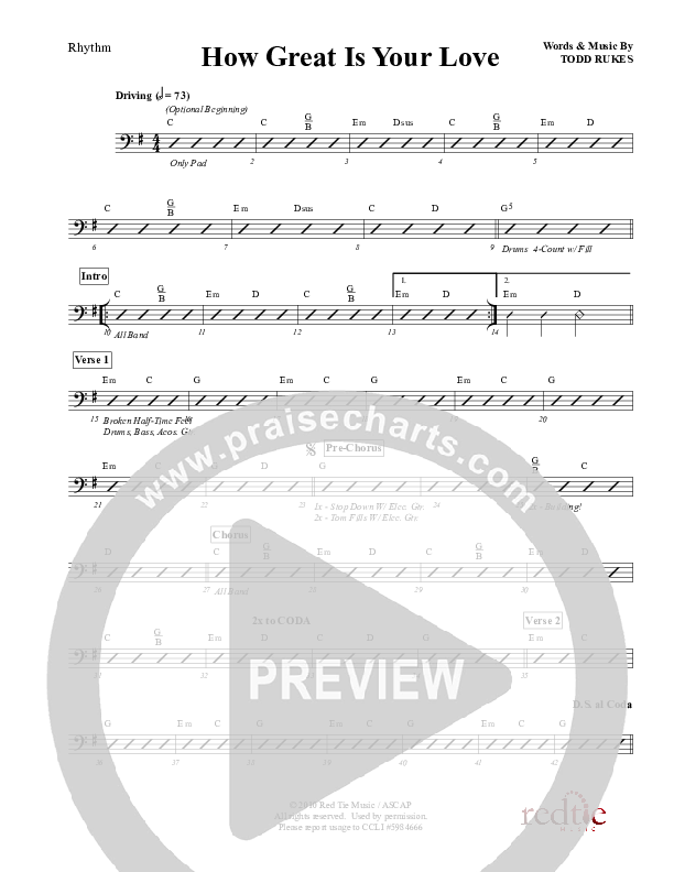 How Great Is Your Love Rhythm Chart (Exodus)