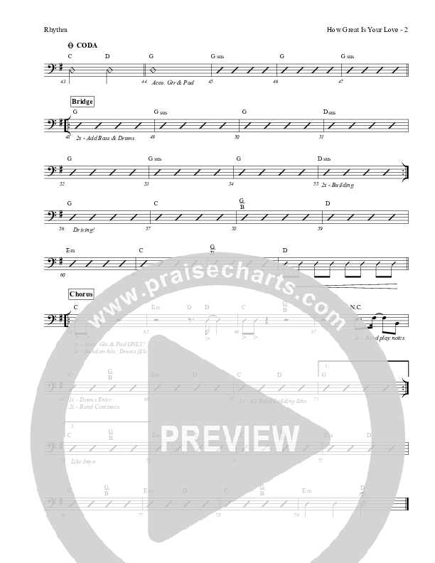 How Great Is Your Love Rhythm Chart (Exodus)