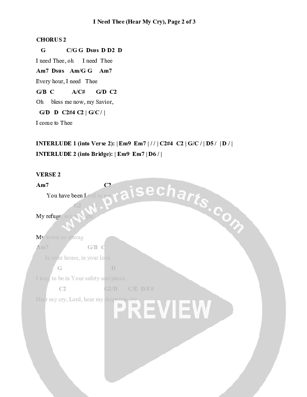 I Need Thee (Hear My Cry) Chords & Lyrics (Charles Billingsley)