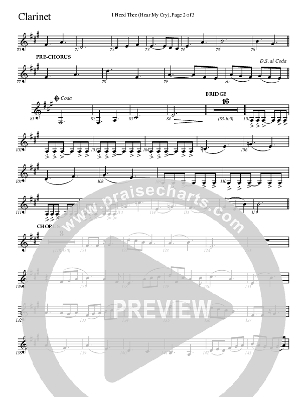 I Need Thee (Hear My Cry) Clarinet (Charles Billingsley)