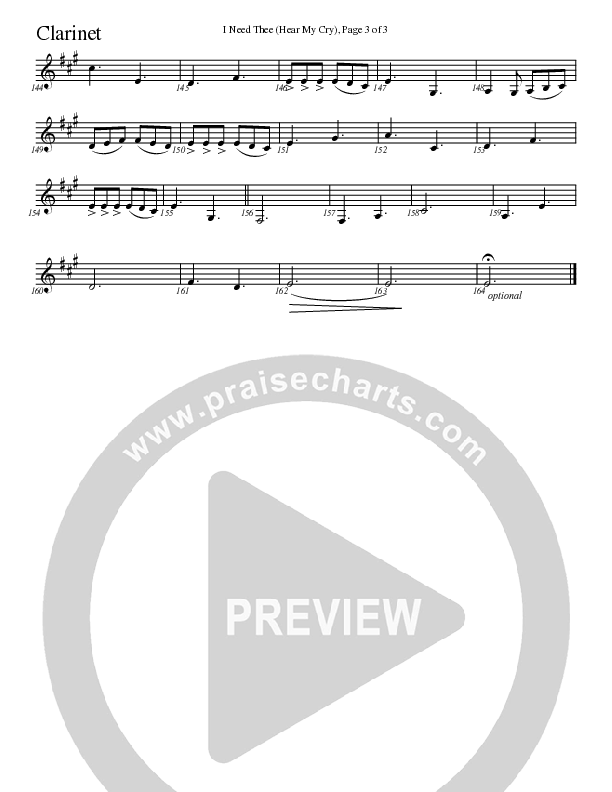 I Need Thee (Hear My Cry) Clarinet (Charles Billingsley)