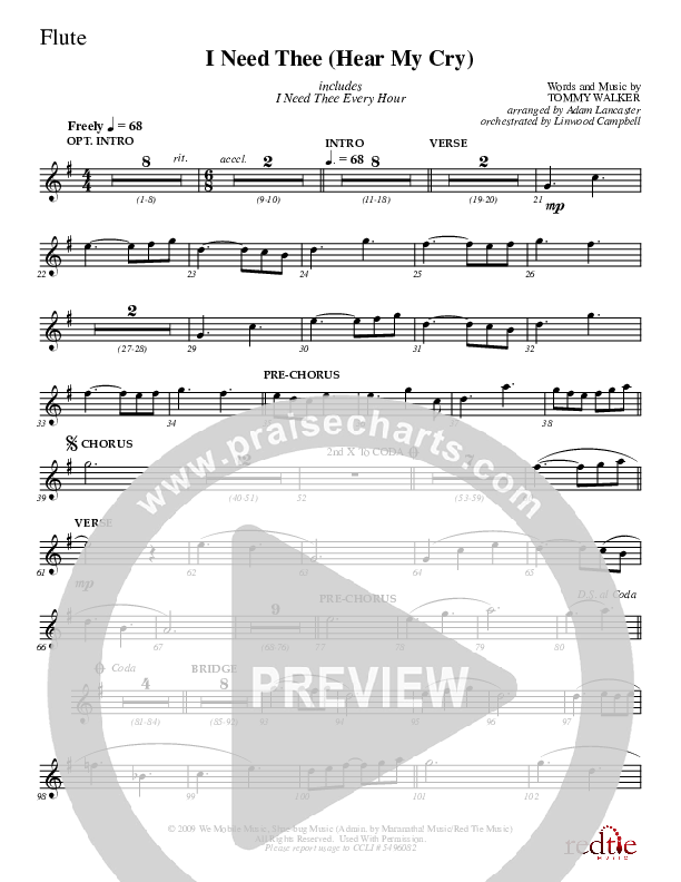 I Need Thee (Hear My Cry) Flute (Charles Billingsley)