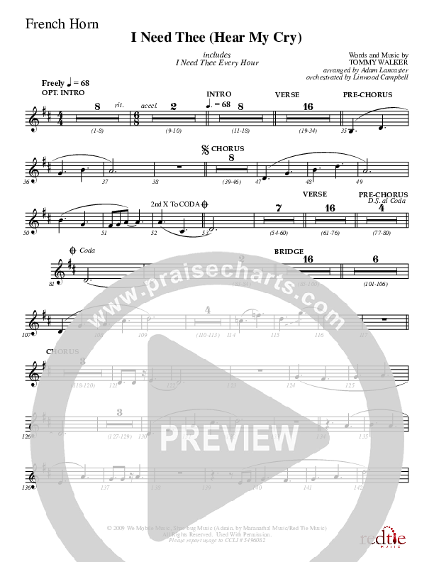 I Need Thee (Hear My Cry) French Horn (Charles Billingsley)