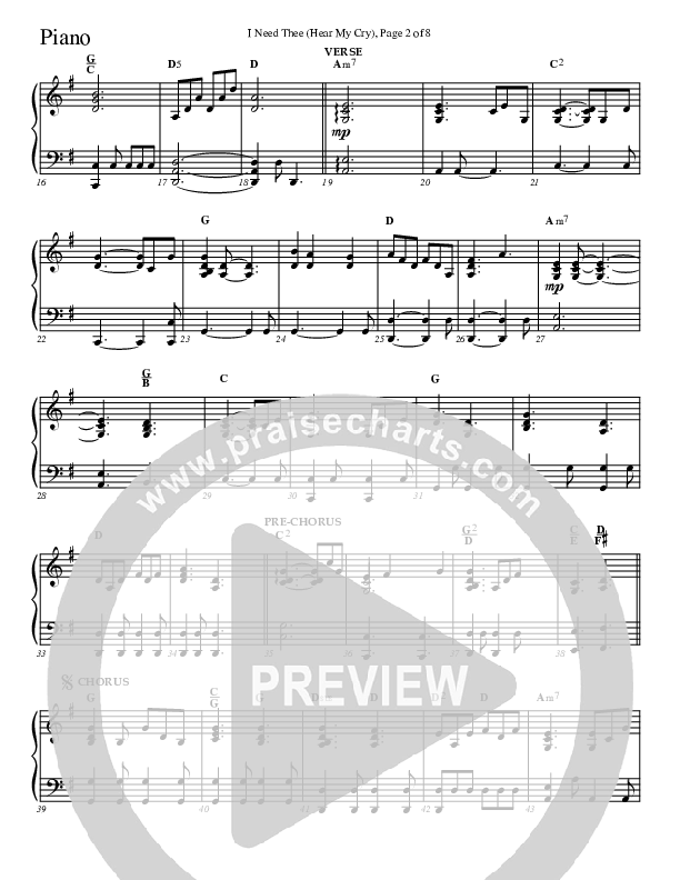 I Need Thee (Hear My Cry) Piano Sheet (Charles Billingsley)