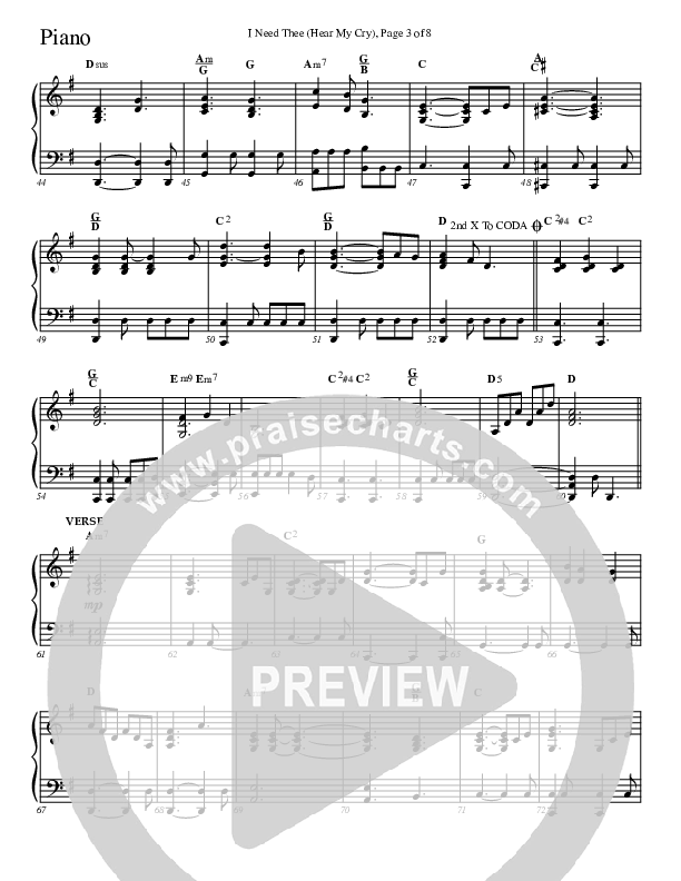 I Need Thee (Hear My Cry) Piano Sheet (Charles Billingsley)