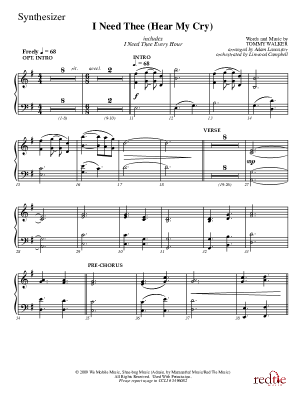 I Need Thee (Hear My Cry) Synth (Charles Billingsley)