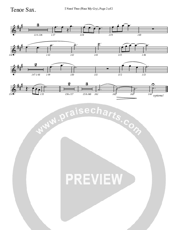 I Need Thee (Hear My Cry) Tenor Sax 2 (Charles Billingsley)