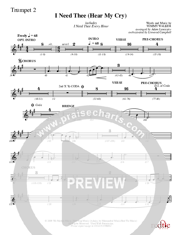 I Need Thee (Hear My Cry) Trumpet 2 (Charles Billingsley)