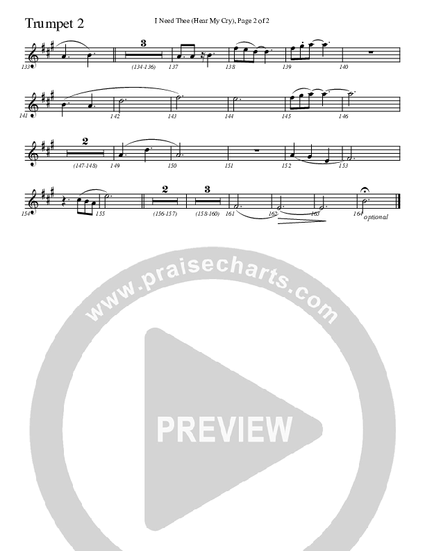 I Need Thee (Hear My Cry) Trumpet 2 (Charles Billingsley)