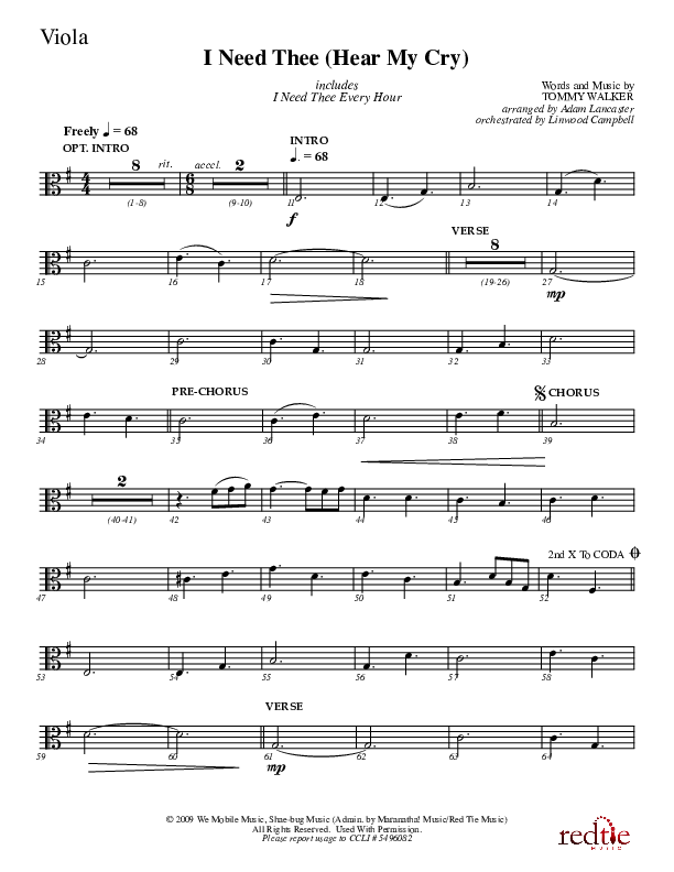 I Need Thee (Hear My Cry) Viola (Charles Billingsley)