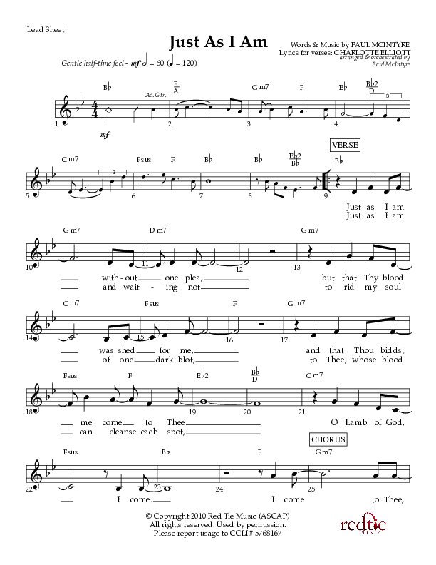 Just As I Am Lead Sheet (Red Tie Music)