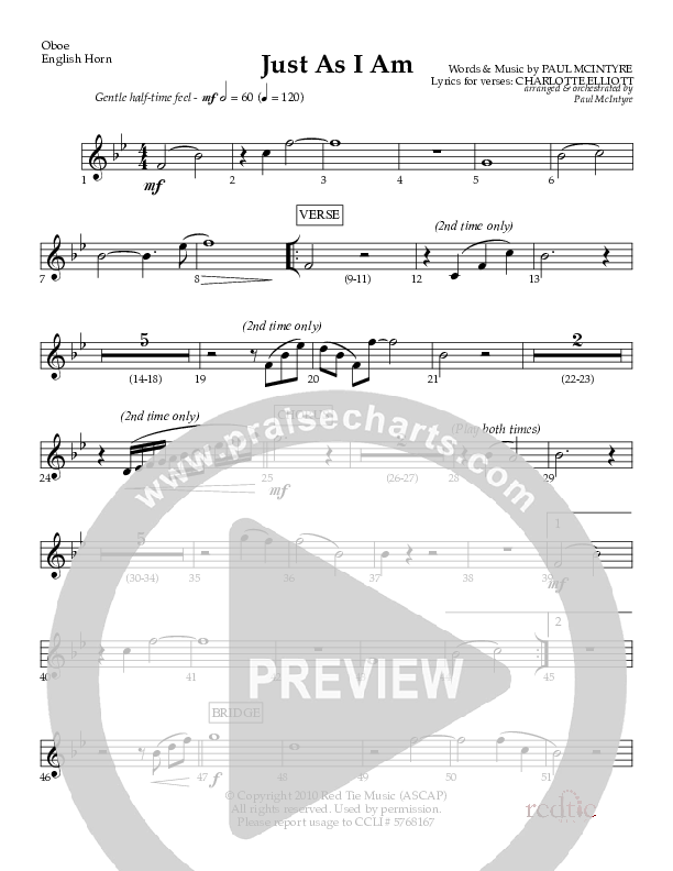 Just As I Am Oboe (Red Tie Music)