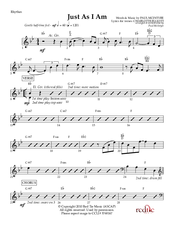 Just As I Am Rhythm Chart (Red Tie Music)