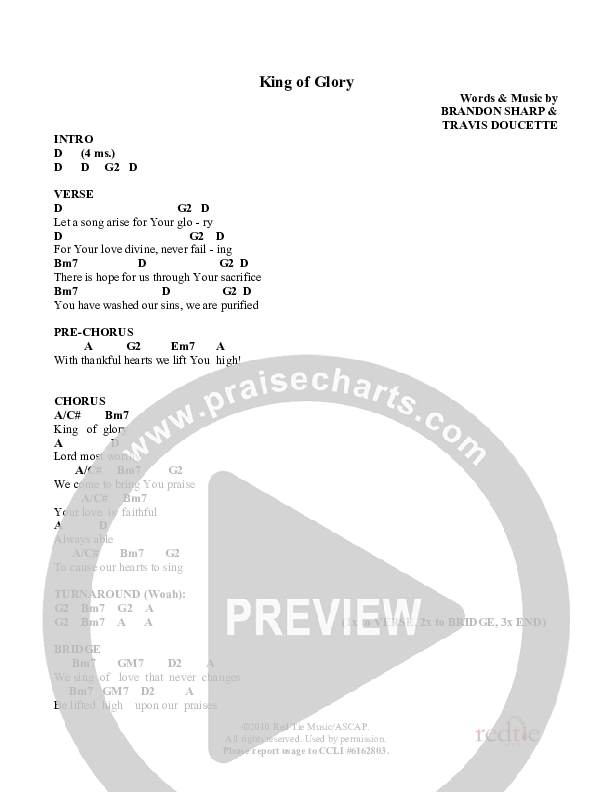 King of Glory Chords PDF (Red Tie Music) PraiseCharts