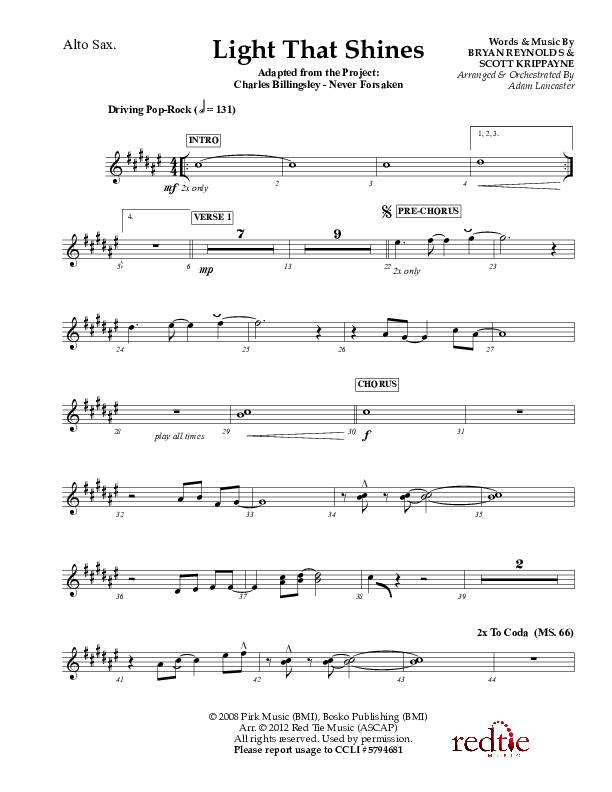Light That Shines Alto Sax (Charles Billingsley / Red Tie Music)