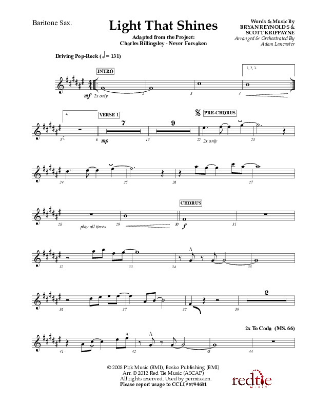 Light That Shines Bari Sax (Charles Billingsley / Red Tie Music)