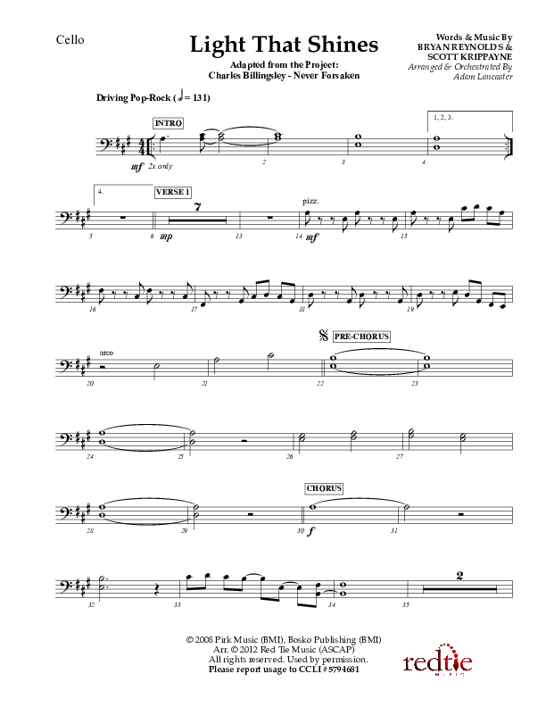 Light That Shines Cello (Charles Billingsley / Red Tie Music)