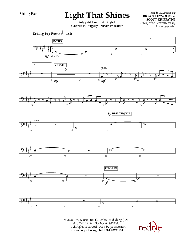 Light That Shines Double Bass (Charles Billingsley / Red Tie Music)