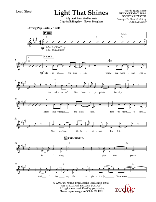 Light That Shines Lead Sheet (Charles Billingsley / Red Tie Music)