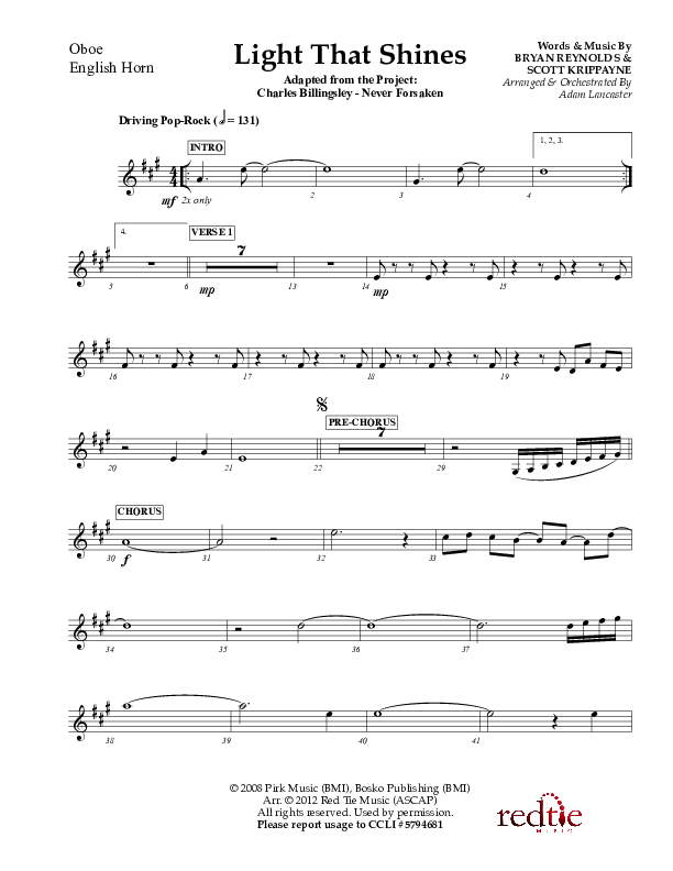 Light That Shines Oboe (Charles Billingsley / Red Tie Music)