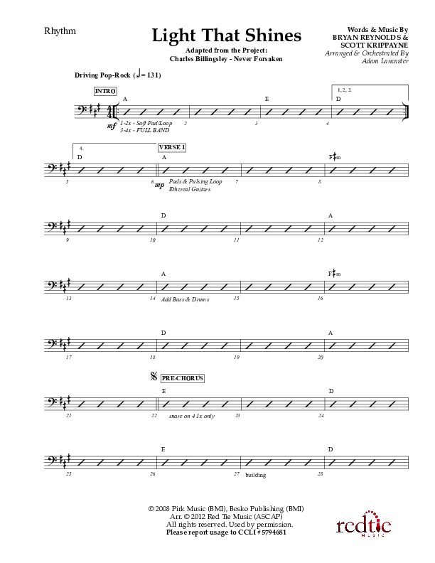 Light That Shines Rhythm Chart (Charles Billingsley / Red Tie Music)
