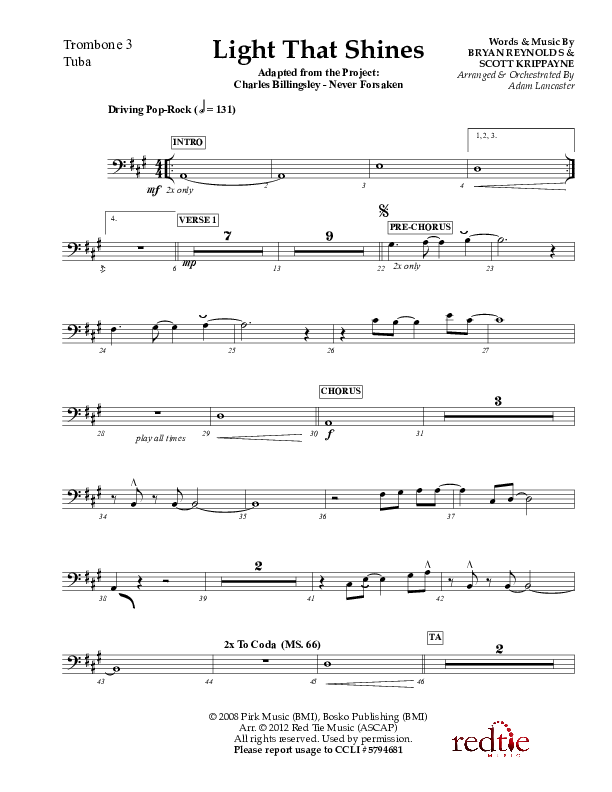Light That Shines Trombone 3/Tuba (Charles Billingsley / Red Tie Music)