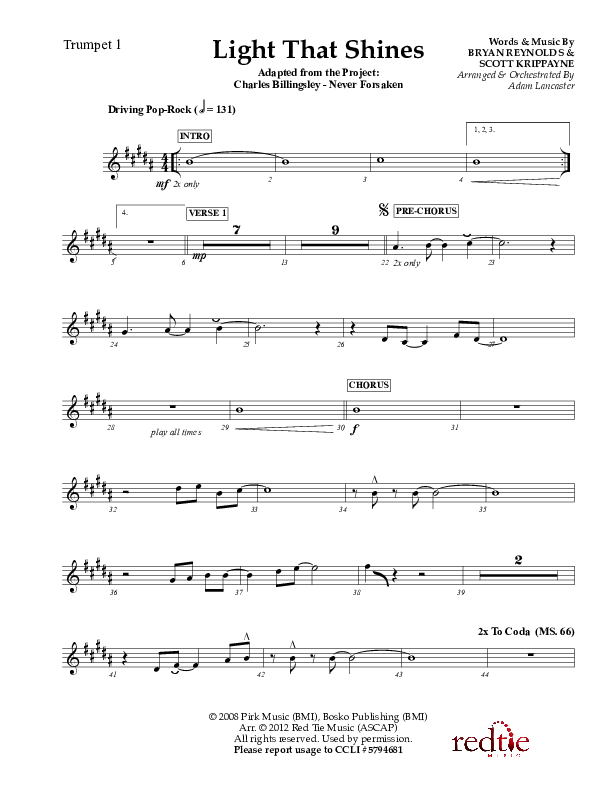 Light That Shines Trumpet 1 (Charles Billingsley / Red Tie Music)