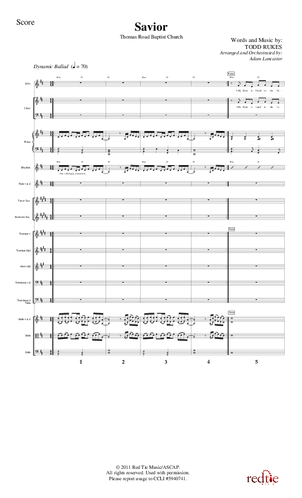 Savior Conductor's Score (Charles Billingsley / Red Tie Music)
