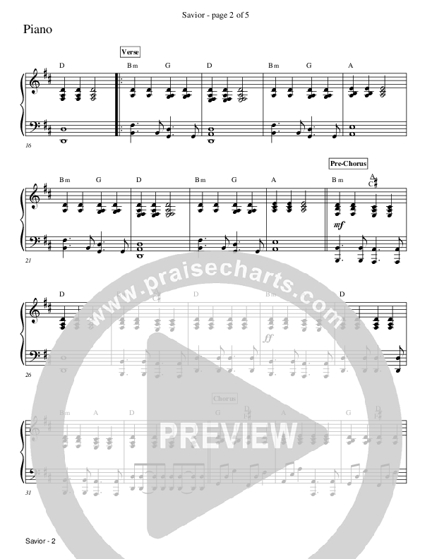Savior Piano Sheet (Charles Billingsley / Red Tie Music)