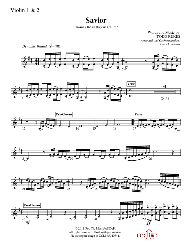 Savior Violin 1/2 (Charles Billingsley / Red Tie Music)