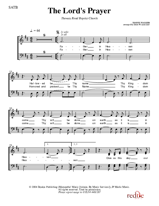 The Lord's Prayer Choir Vocals (SATB) (Charles Billingsley)