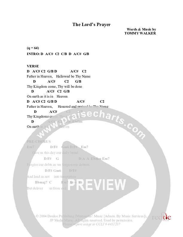The Lord's Prayer Chord Chart (Charles Billingsley)