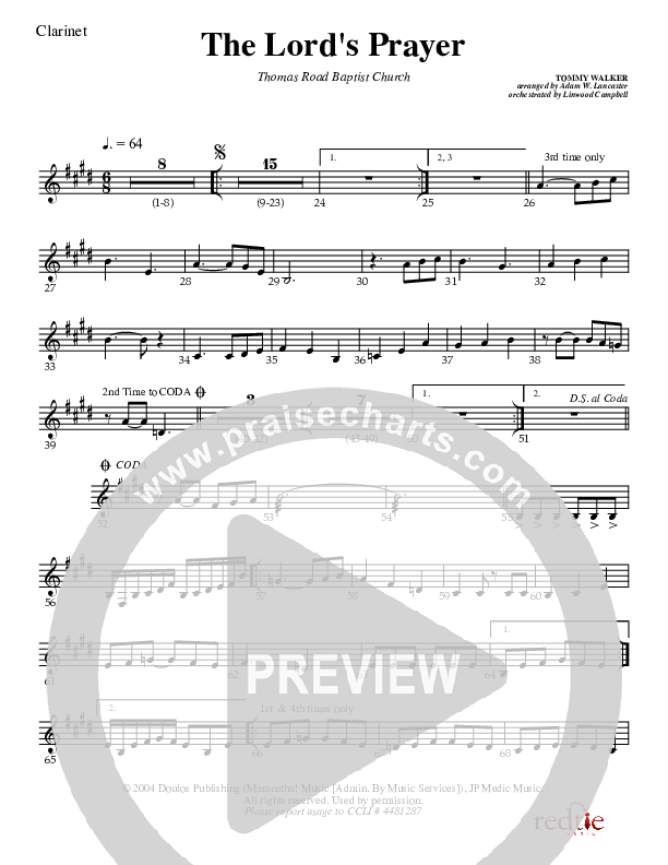 The Lord's Prayer Clarinet (Charles Billingsley)