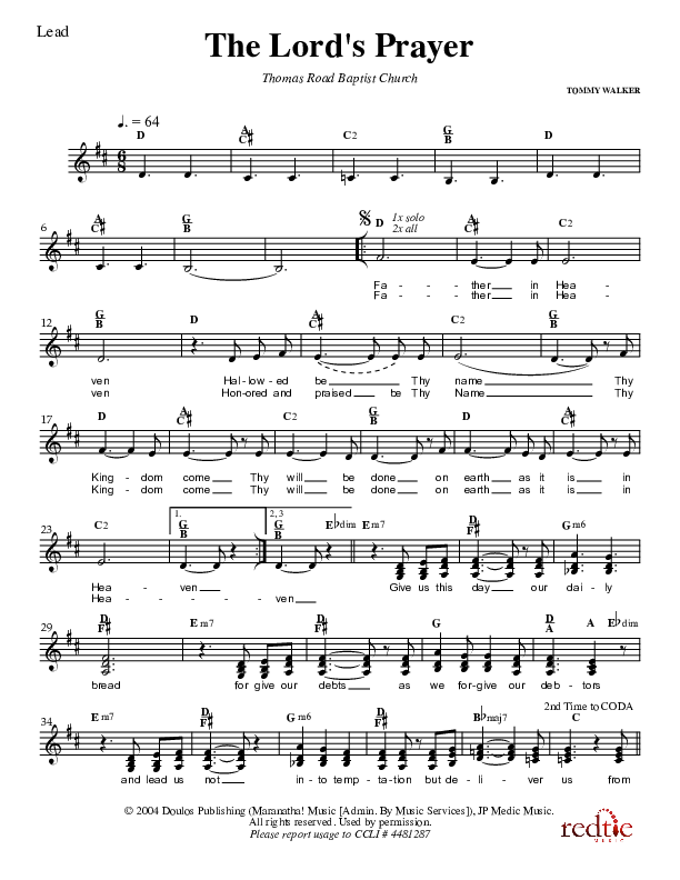 The Lord's Prayer Lead Sheet (Charles Billingsley)