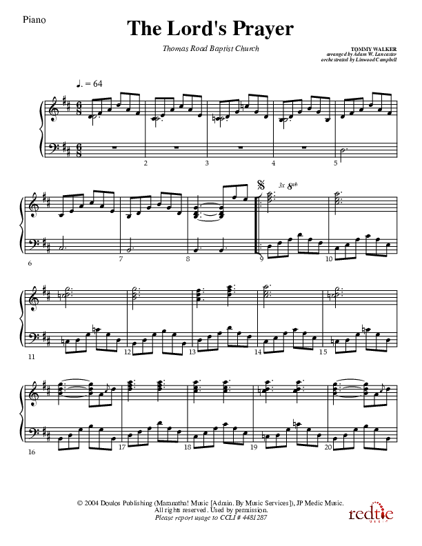 The Lord's Prayer Piano Sheet (Charles Billingsley)