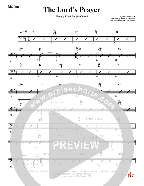 The Lord's Prayer Rhythm Chart (Charles Billingsley)