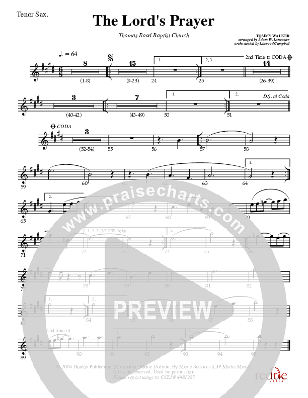 The Lord's Prayer Tenor Sax 2 (Charles Billingsley)