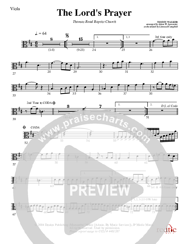 The Lord's Prayer Viola (Charles Billingsley)