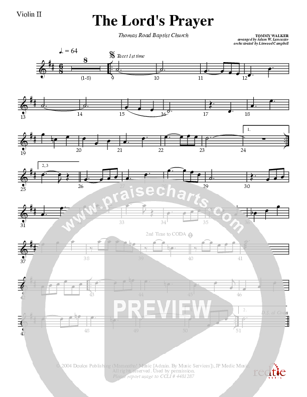 The Lord's Prayer Violin 2 (Charles Billingsley)