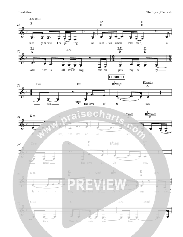 The Love Of Jesus Lead Sheet (LU Praise / Red Tie Music)