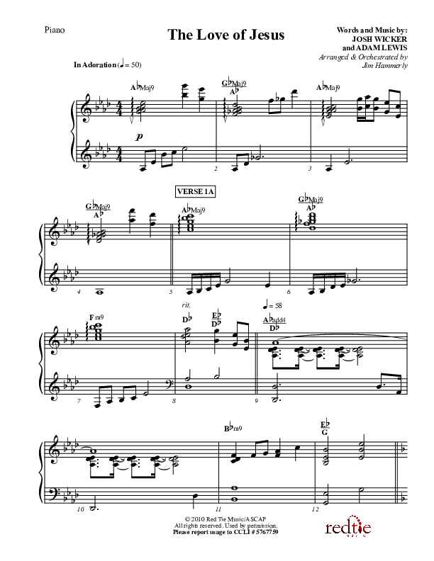 The Love Of Jesus Piano Sheet (LU Praise / Red Tie Music)